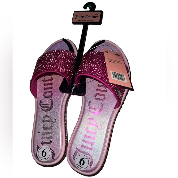 ‼️SOLD‼️ Juicy Couture Women’s Sz 6 Pink Rhinestone Bling Slides Slip-On Sandals - Picture 4 of 9